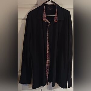 Men's Black Button Up Shirt with Striped Inner Lining